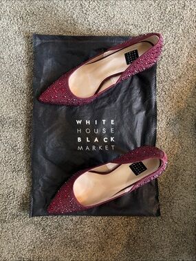 White House Black Market Red Jeweled Pointed-Toe mid-heel pump  6.5.